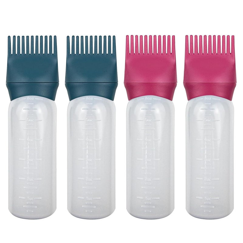 ELANE 4 Pack Root Comb Applicator Bottle, Hair Oiling Applicator for Hair Dye, Shampoos, Salons (Red+Green) - Image 1